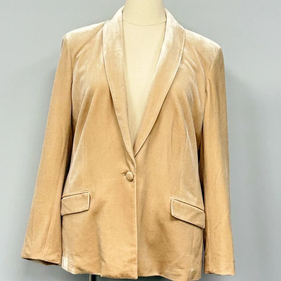 INC Velvet Blazer Women’s Plus Size XXL 2X Champagne Single Button Jacket Velour - Picture 2 of 8